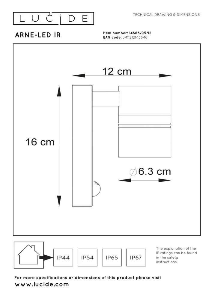 Lucide ARNE-LED IR - Wandstrahler / Wandleuchte Innen/Außen - Ø 6,3 cm - LED - GU10 - 1x5W 2700K - IP44 - Bewegungs- & Tag/Nachtsensor - Mattchrom Lucide ARNE-LED IR - Wandstrahler / Wandleuchte Innen/Außen - Ø 6,3 cm - LED - GU10 - 1x5W 2700K - IP44 - Bewegungs- & Tag/Nachtsensor - Mattchrom