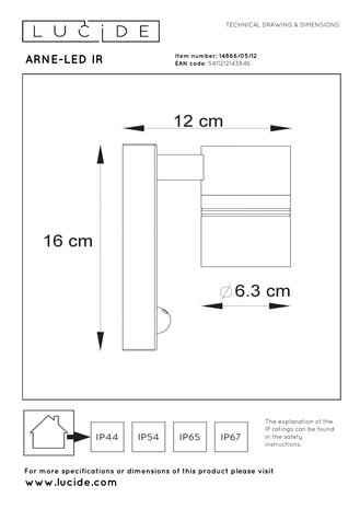 Lucide ARNE-LED IR - Wandstrahler / Wandleuchte Innen/Außen - Ø 6,3 cm - LED - GU10 - 1x5W 2700K - IP44 - Bewegungs- & Tag/Nachtsensor - Mattchrom Lucide ARNE-LED IR - Wandstrahler / Wandleuchte Innen/Außen - Ø 6,3 cm - LED - GU10 - 1x5W 2700K - IP44 - Bewegungs- & Tag/Nachtsensor - Mattchrom
