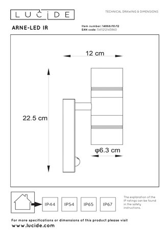 Lucide ARNE-LED IR - Wandstrahler / Wandleuchte Innen/Außen - Ø 6,3 cm - LED - GU10 - 2x5W 2700K - IP44 - Bewegungs- & Tag/Nachtsensor - Mattchrom