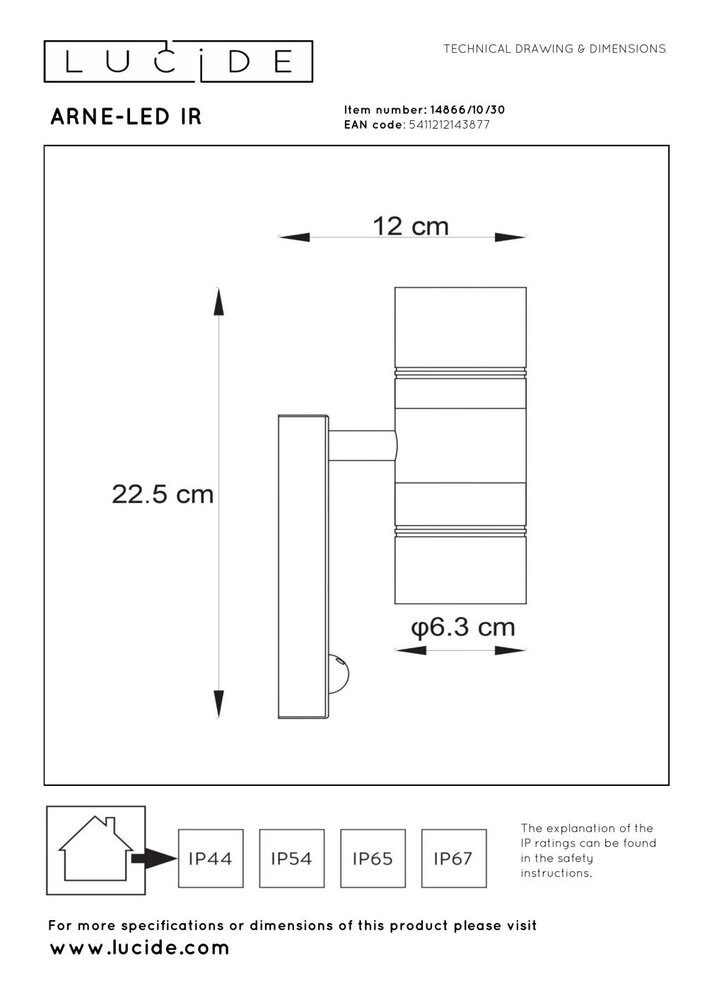 Lucide ARNE-LED IR - Wandstrahler / Wandleuchte Indoor/Outdoor - Ø 6,3 cm - LED - GU10 - 2x5W 2700K - IP44 - Bewegungs- & Tag/Nachtsensor - Schwarz
