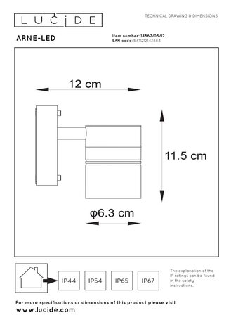 Lucide ARNE-LED - Wandstrahler / Wandleuchte Indoor/Outdoor - Ø 6,3 cm - LED - GU10 - 1x5W 2700K - IP44 - Mattchrom