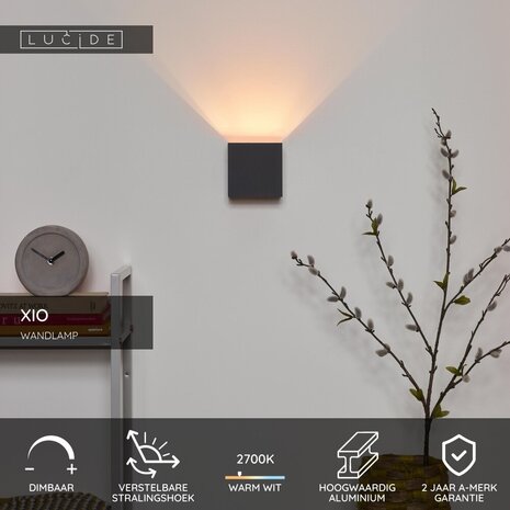 Lucide XIO - Wandleuchte - LED Dimb. - G9 - 1x4W 2700K - Einstellbarer Abstrahlwinkel - Grau Lucide XIO - Wandleuchte - LED Dimb. - G9 - 1x4W 2700K - Einstellbarer Abstrahlwinkel - Grau