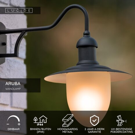 Lucide ARUBA - Wandleuchte Innen/Außen - Ø 25 cm - 1xE27 - IP44 - Schwarz Lucide ARUBA - Wandleuchte Innen/Außen - Ø 25 cm - 1xE27 - IP44 - Schwarz