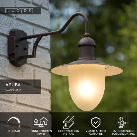 Lucide ARUBA - Wandleuchte Indoor/Outdoor - Ø 25 cm - 1xE27 - IP44 - Rostbraun Lucide ARUBA - Wandleuchte Indoor/Outdoor - Ø 25 cm - 1xE27 - IP44 - Rostbraun
