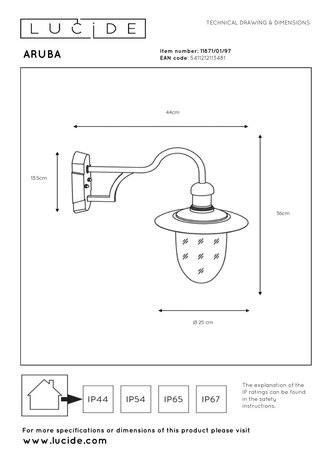 Lucide ARUBA - Wandleuchte Indoor/Outdoor - Ø 25 cm - 1xE27 - IP44 - Rostbraun Lucide ARUBA - Wandleuchte Indoor/Outdoor - Ø 25 cm - 1xE27 - IP44 - Rostbraun