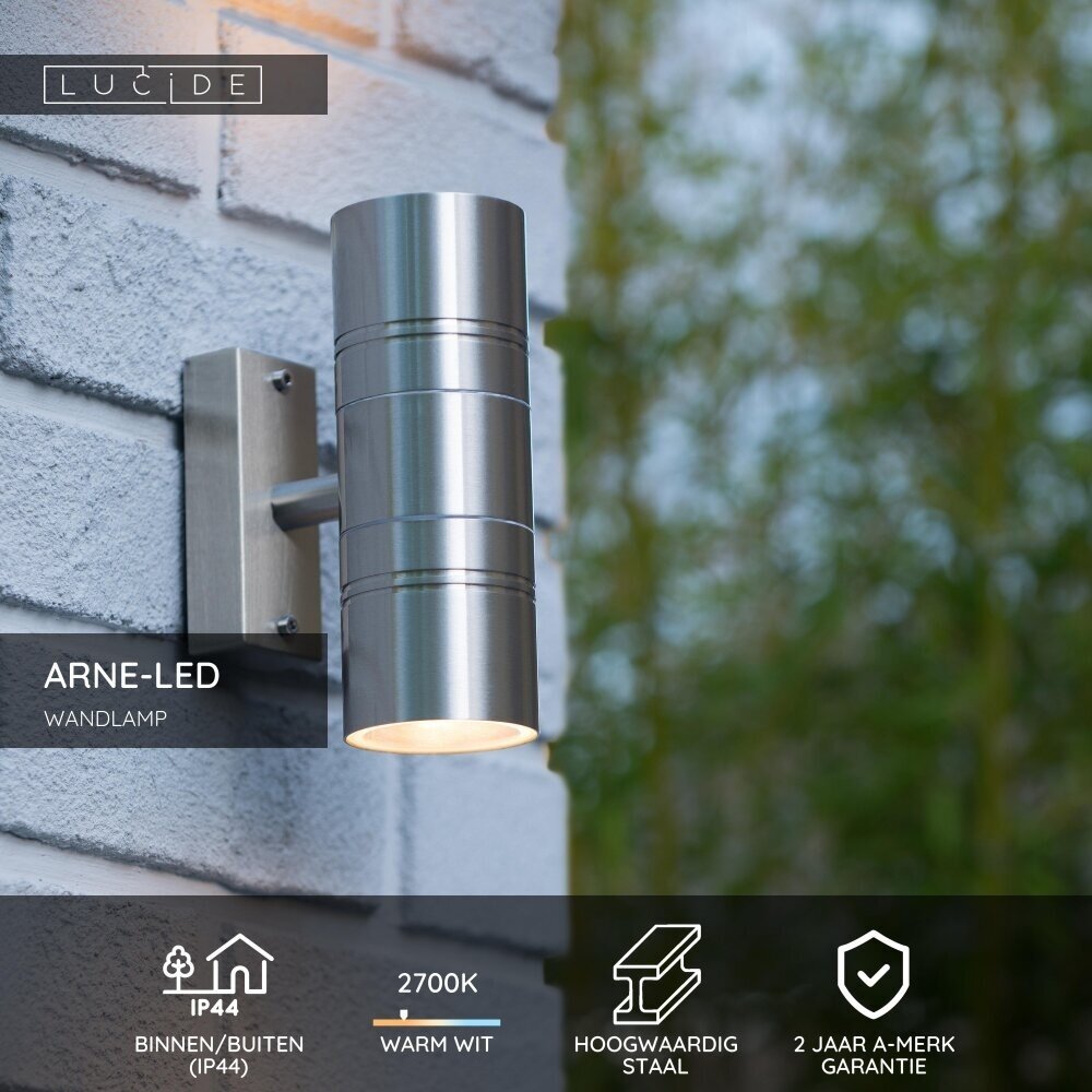 Lucide ARNE-LED - Wandleuchte Innen/Außen - Ø 6,3 cm - LED - GU10 - 2x5W 2700K - IP44 - Mattchrom