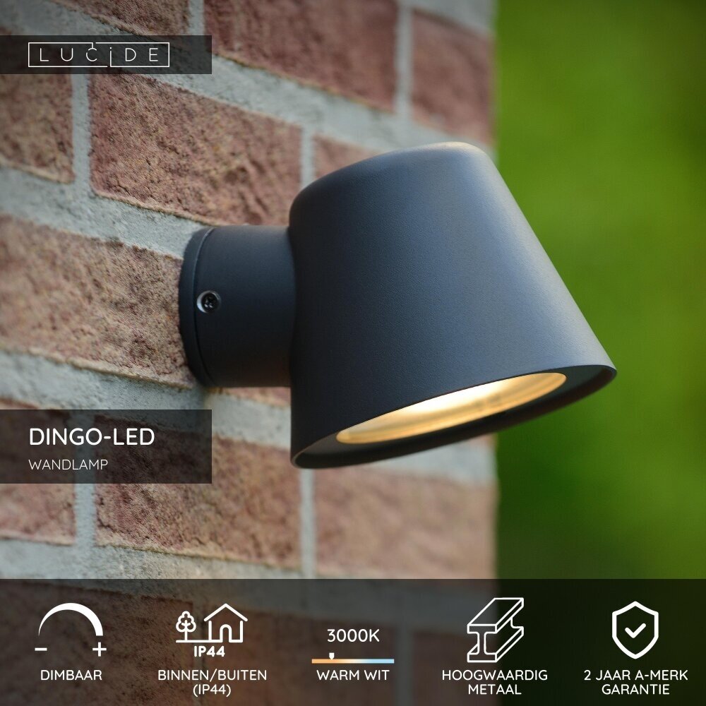 Lucide DINGO-LED - Wandleuchte Innen/Außen - LED Dimb. - GU10 - 1x5W 3000K - IP44 - Anthrazit