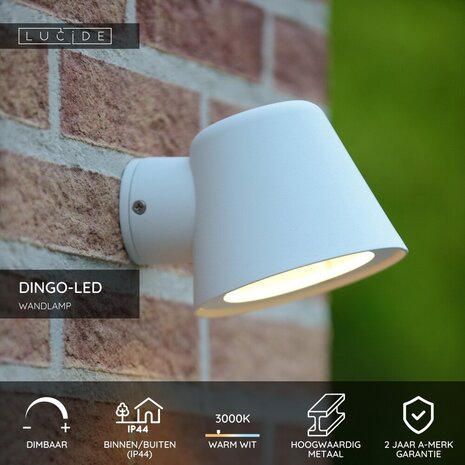 Lucide DINGO-LED - Wandleuchte Innen/Außen - LED Dimb. - GU10 - 1x5W 3000K - IP44 - Weiß Lucide DINGO-LED - Wandleuchte Innen/Außen - LED Dimb. - GU10 - 1x5W 3000K - IP44 - Weiß