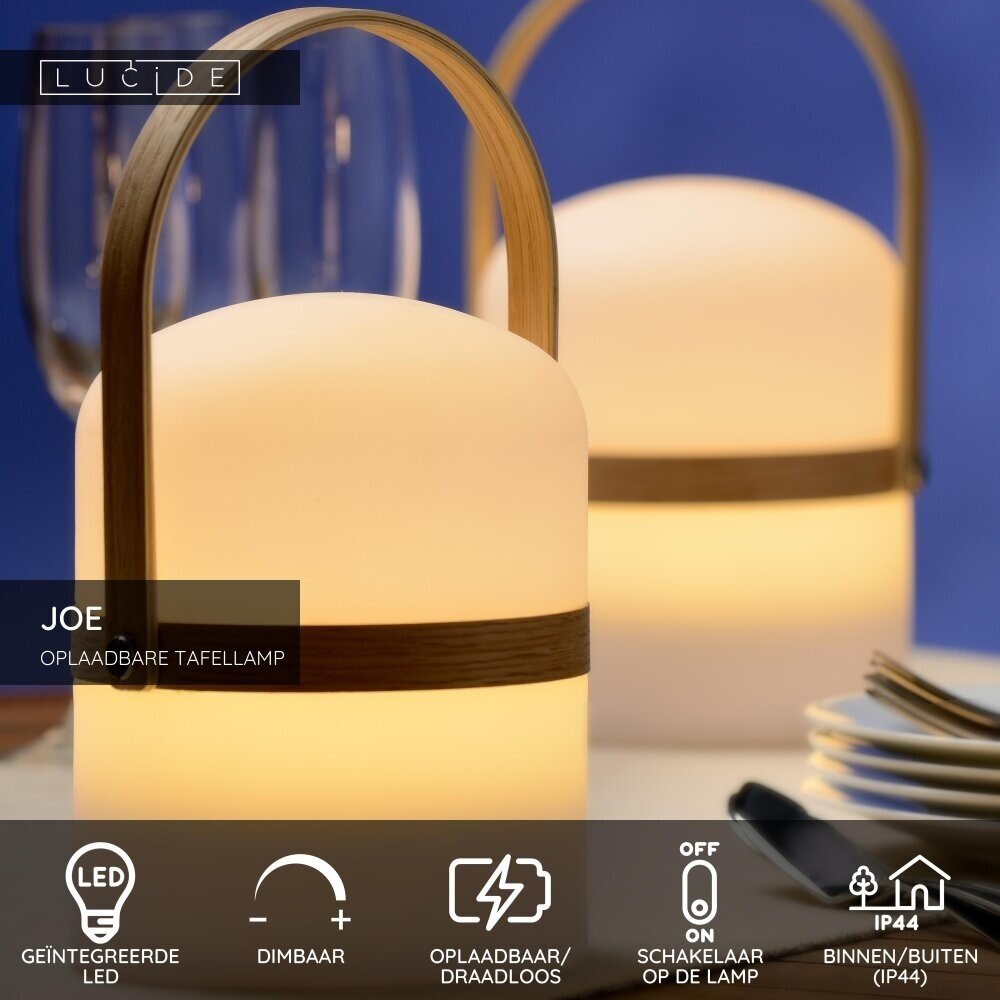 Lucide JOE - Wiederaufladbare Tischleuchte für den Innen-/Außenbereich - Batterie/Batterie - Ø 14,5 cm - LED gedimmt bis warm - 1x3W 2800K/3200K - IP44 - Weiß