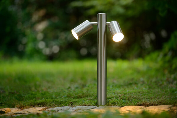 Lucide ARNE-LED - Sockellampe - Ø 6,3 cm - LED - GU10 - 2x5W 2700K - IP44 - Mattchrom