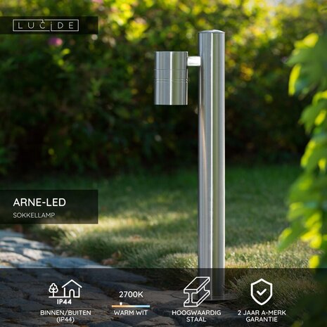 Lucide ARNE-LED - Sockelleuchte - Ø 6,3 cm - LED - GU10 - 1x5W 2700K - IP44 - Mattchrom