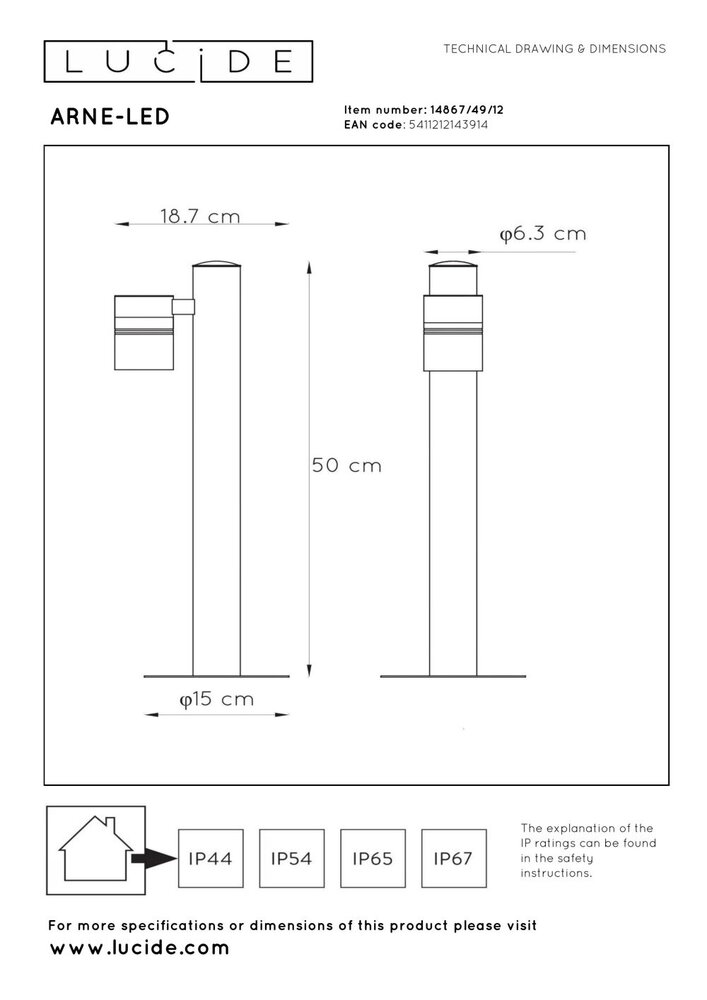 Lucide ARNE-LED - Sockelleuchte - Ø 6,3 cm - LED - GU10 - 1x5W 2700K - IP44 - Mattchrom