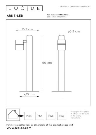 Lucide ARNE-LED - Sockelleuchte - Ø 6,3 cm - LED - GU10 - 1x5W 2700K - IP44 - Mattchrom