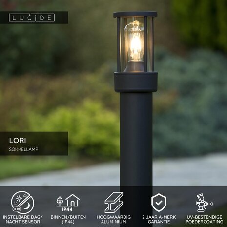Lucide LORI - Sockelleuchte - 1xE27 - IP44 - Tag-/Nachtsensor - Anthrazit Lucide LORI - Sockelleuchte - 1xE27 - IP44 - Tag-/Nachtsensor - Anthrazit