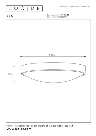 Lucide LEX - Deckenleuchte - Ø 33 cm - 2xE27 - Schwarz