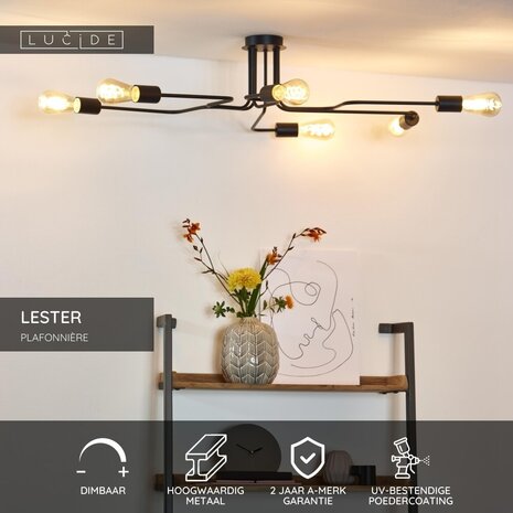 Lucide LESTER - Deckenleuchte - 6xE27 - Schwarz