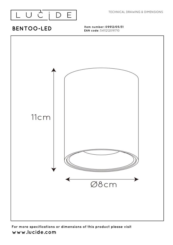 Lucide BENTOO-LED - Deckenstrahler - Ø 8 cm - LED Dimb. - GU10 - 1x5W 3000K - Weiß
