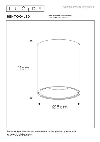 Lucide BENTOO-LED - Deckenstrahler - Ø 8 cm - LED Dimb. - GU10 - 1x5W 3000K - Weiß