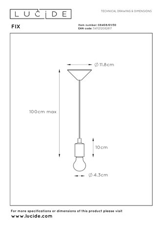 Lucide FIX - Hängeleuchte - Ø 10 cm - 1xE27 - Schwarz