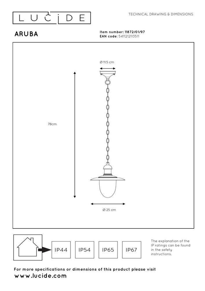 Lucide ARUBA - Hängeleuchte Innen/Außen - Ø 25 cm - 1xE27 - IP44 - Rostbraun Lucide ARUBA - Hängeleuchte Innen/Außen - Ø 25 cm - 1xE27 - IP44 - Rostbraun