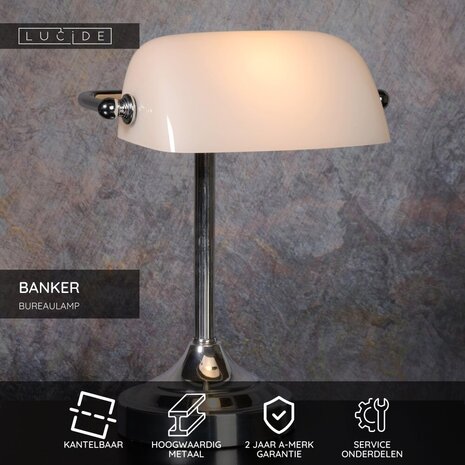 Lucide BANKER - Schreibtischlampe - 1xE14 - Chrom Lucide BANKER - Schreibtischlampe - 1xE14 - Chrom