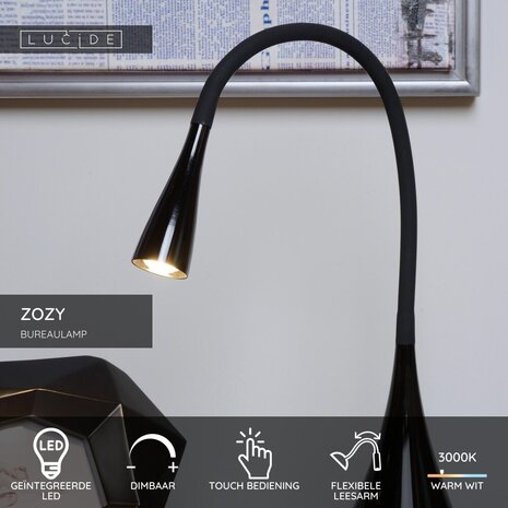 Lucide ZOZY - Schreibtischlampe - LED Dimb. - 1x4W 3000K - Schwarz Lucide ZOZY - Schreibtischlampe - LED Dimb. - 1x4W 3000K - Schwarz