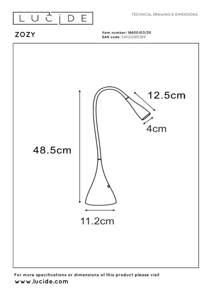 Lucide ZOZY - Schreibtischlampe - LED Dimb. - 1x4W 3000K - Schwarz Lucide ZOZY - Schreibtischlampe - LED Dimb. - 1x4W 3000K - Schwarz