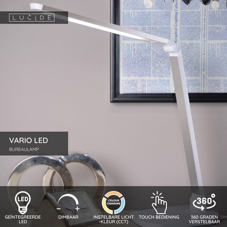 Lucide VARIO LED - Schreibtischlampe - LED Dim to warm - 1x8W 2700K/6500K - Weiß Lucide VARIO LED - Schreibtischlampe - LED Dim to warm - 1x8W 2700K/6500K - Weiß