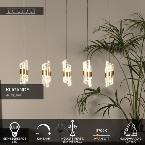 Lucide KLIGANDE - Hängeleuchte - LED Dimb. - 5x7.8W 2700K - Mattes Gold / Messing Lucide KLIGANDE - Hängeleuchte - LED Dimb. - 5x7.8W 2700K - Mattes Gold / Messing