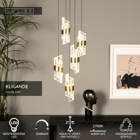 Lucide KLIGANDE - Hängeleuchte - Ø 30 cm - LED Dimb. - 5x8W 2700K - Mattes Gold / Messing Lucide KLIGANDE - Hängeleuchte - Ø 30 cm - LED Dimb. - 5x8W 2700K - Mattes Gold / Messing