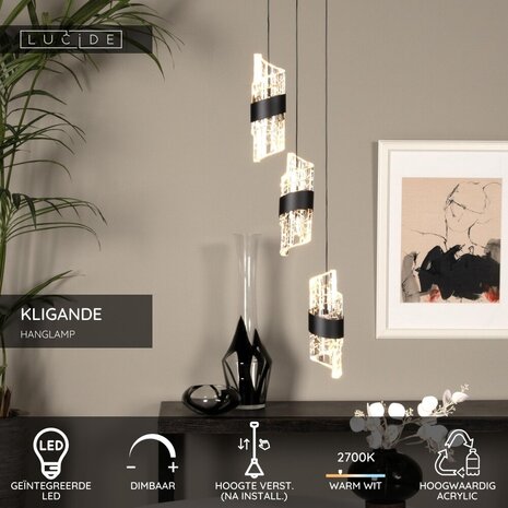 Lucide KLIGANDE - Hängeleuchte - Ø 25 cm - LED Dimb. - 3x8W 2700K - Schwarz Lucide KLIGANDE - Hängeleuchte - Ø 25 cm - LED Dimb. - 3x8W 2700K - Schwarz