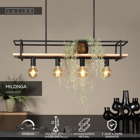 Lucide MILONGA - Hängeleuchte - 4xE27 - Schwarz Lucide MILONGA - Hängeleuchte - 4xE27 - Schwarz
