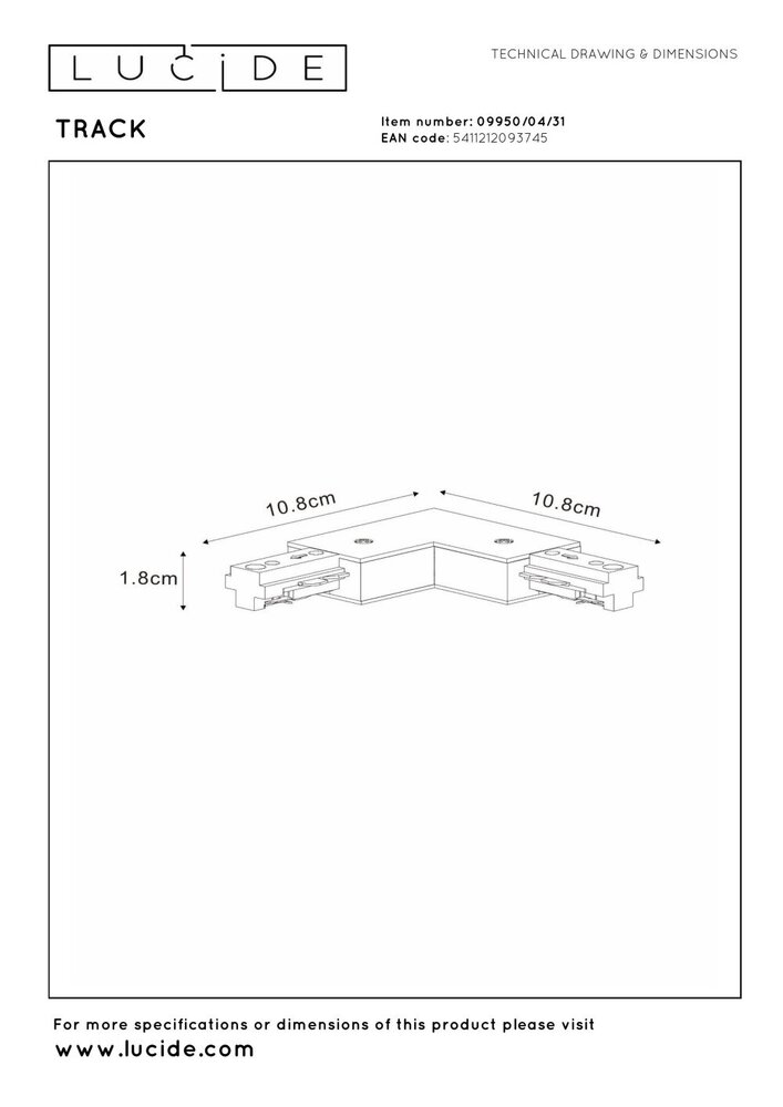Lucide TRACK L-Stoß - 1-Phasen-Schienensystem / Schienenbeleuchtung - Rechts - Weiß (Verlängerung)