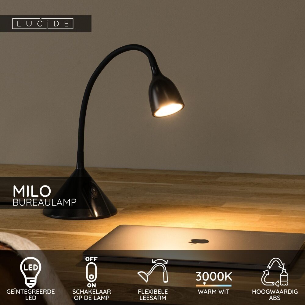 Lucide MILO - Schreibtischlampe - Ø 12,8 cm - LED - 1x3,2W 3000K - Schwarz