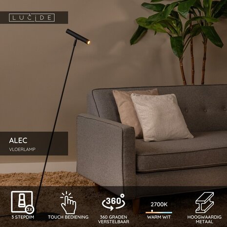 Lucide ALEC - Stehleuchte - LED - G9 - 1x3W 2700K - Inklusive austauschbarer Ringe - Schwarz