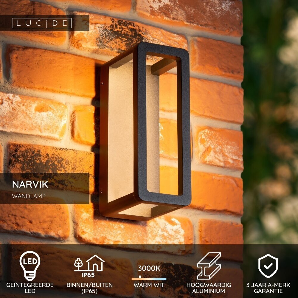 Lucide NARVIK - Wandleuchte Innen/Außen - LED - 1x9.2W 3000K - IP65 - Schwarz Lucide NARVIK - Wandleuchte Innen/Außen - LED - 1x9.2W 3000K - IP65 - Schwarz