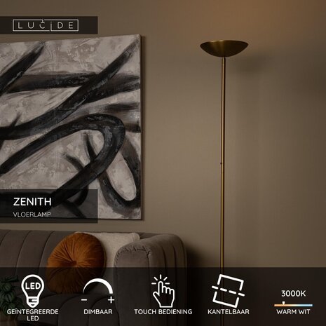 Lucide ZENITH - Stehleuchte - Ø 25,4 cm - LED Dimb. - 1x20W 3000K - Mattes Gold / Messing