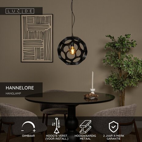 Lucide HANNELORE - Hängeleuchte - Ø 40 cm - 1xE27 - Schwarz
