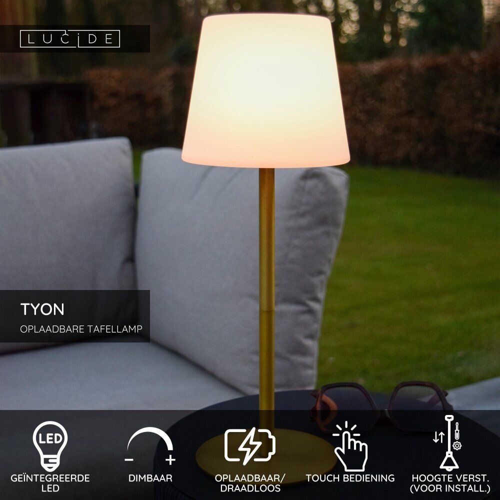 Lucide TYON - Wiederaufladbare Tischleuchte Innen/Außen - Batterie/Batterie - Ø 15 cm - LED Dimb. - 1x2W 2700K - IP65 - Mattes Gold / Messing Lucide TYON - Wiederaufladbare Tischleuchte Innen/Außen - Batterie/Batterie - Ø 15 cm - LED Dimb. - 1x2W 2700K - IP65 - Mattes Gold / Messing
