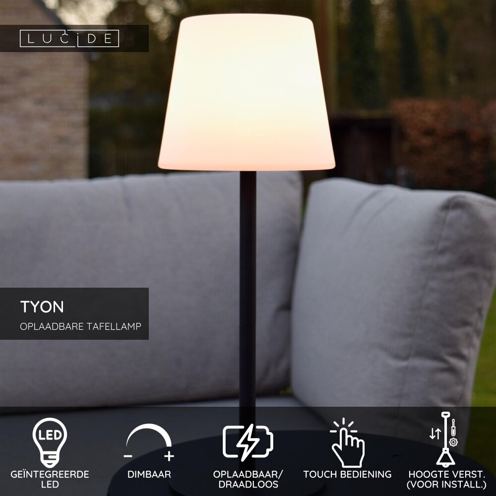 Lucide TYON - Wiederaufladbare Tischleuchte Innen/Außen - Batterie/Batterie - LED Dimb. - 1x2W 2700K - IP65 - Schwarz Lucide TYON - Wiederaufladbare Tischleuchte Innen/Außen - Batterie/Batterie - LED Dimb. - 1x2W 2700K - IP65 - Schwarz