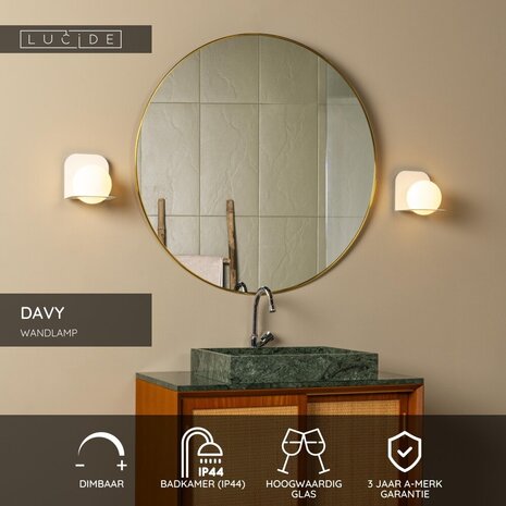 Lucide DAVY - Wandleuchte Bad - 1xG9 - IP44 - Weiß