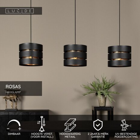 Lucide ROSAS - Hängeleuchte - 3xE27 - Schwarz Lucide ROSAS - Hängeleuchte - 3xE27 - Schwarz