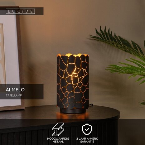 Lucide ALMELO - Tischleuchte - Ø 15 cm - 1xE27 - Schwarz Lucide ALMELO - Tischleuchte - Ø 15 cm - 1xE27 - Schwarz