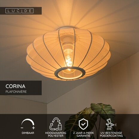 Lucide CORINA - Deckenleuchte - Ø 40 cm - 1xE27 - Beige Lucide CORINA - Deckenleuchte - Ø 40 cm - 1xE27 - Beige