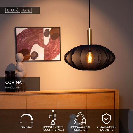 Lucide CORINA - Hängeleuchte - Ø 50 cm - 1xE27 - Schwarz Lucide CORINA - Hängeleuchte - Ø 50 cm - 1xE27 - Schwarz