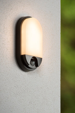 Lucide HUPS IR - Wandleuchte Innen/Außen - LED - 1x10W 3000K - IP54 - Bewegungs- & Tag/Nachtsensor - Schwarz