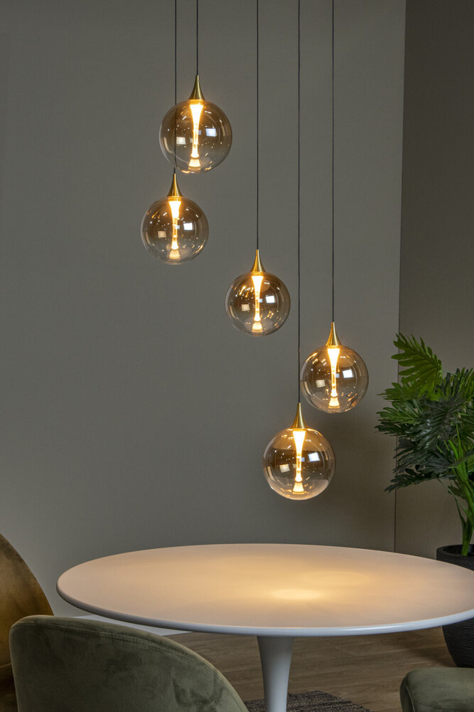 Lucide Premium GISELA - Hängeleuchte - Ø 48 cm - LED Dimb. - 5x3,8W 2700K - Bernstein