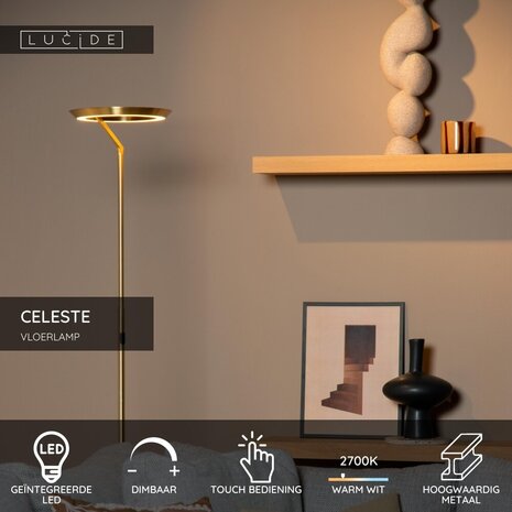 Lucide CELESTE - Stehleuchte - Ø 28 cm - LED Dimb. - 1x21W 2700K - Mattes Gold / Messing Lucide CELESTE - Stehleuchte - Ø 28 cm - LED Dimb. - 1x21W 2700K - Mattes Gold / Messing