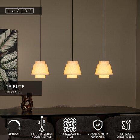 Lucide TRIBUTE - Hängeleuchte - 3xE27 - Beige