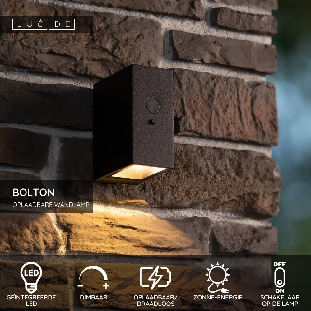 Lucide BOLTON - Wandleuchte - Solar - LED Dimb. - 1x1W 2850K/3150K - IP54 - Tag/Nacht-Sensor - Schwarz Lucide BOLTON - Wandleuchte - Solar - LED Dimb. - 1x1W 2850K/3150K - IP54 - Tag/Nacht-Sensor - Schwarz